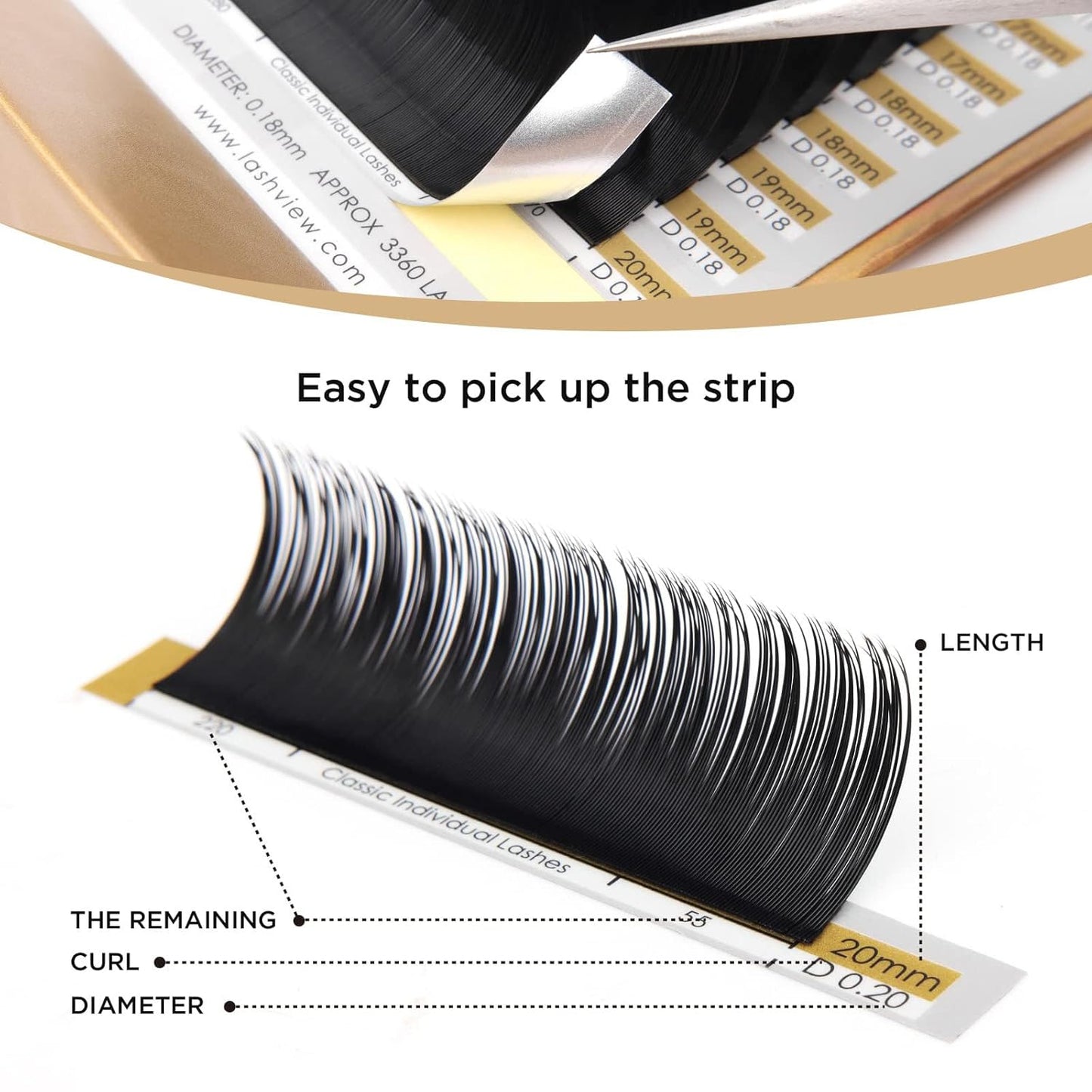 LASHVIEW Eyelash Extensions, C Curl 8-15mm Mixed 0.15 Classic Lashes, Classic Individual Lash Extensions, Professional Lash Trays for Lash Extensions