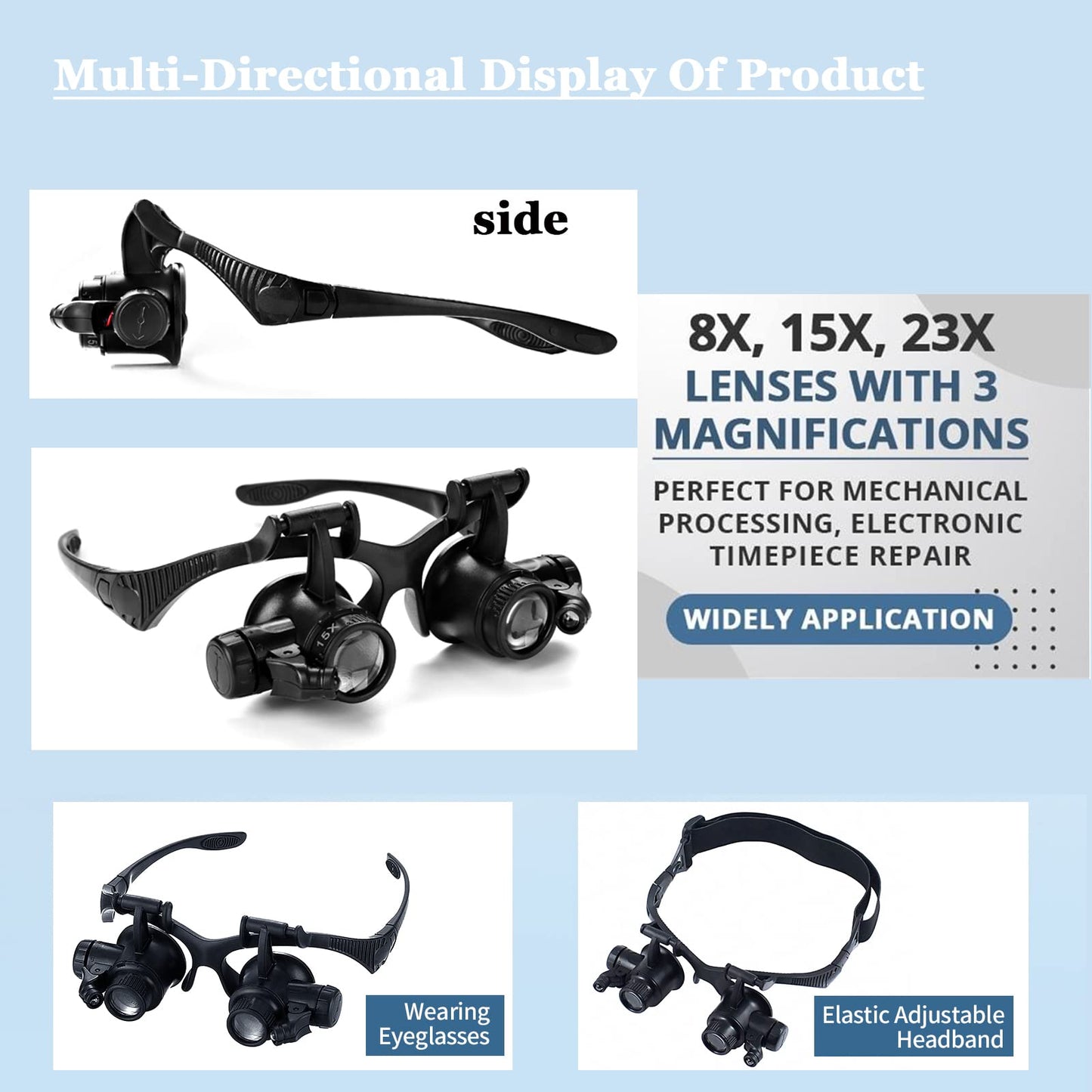 LXIANGN LED Head Mount Magnifier 10X 15X 20X 25X Hands-Free Magnifying Glass Headband Magnifier Visor with Light for Close Work,Jewelry,Craft,Watch,Hobby and Reading