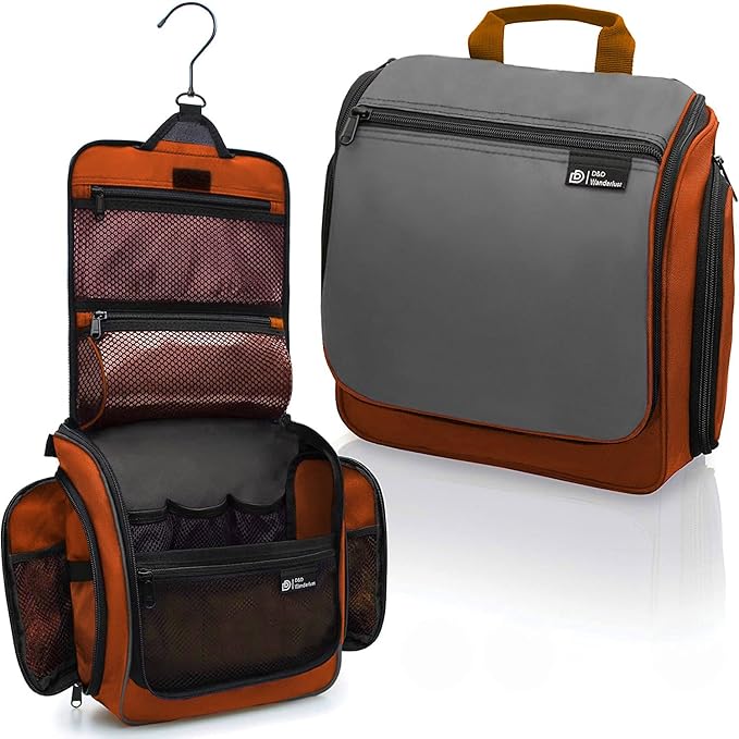 D&D Wanderlust D&D Hanging Travel Toiletry Bag for Men and Women – Cosmetics, Makeup and Toiletries Organizer Kit with 10 Compartments