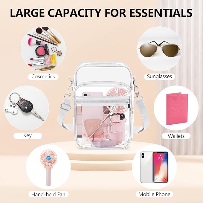 Blvornl Clear Crossbody Bag with Adjustable Shoulder Strap, Stadium Approved PVC Purse Bag, Messenger Bag