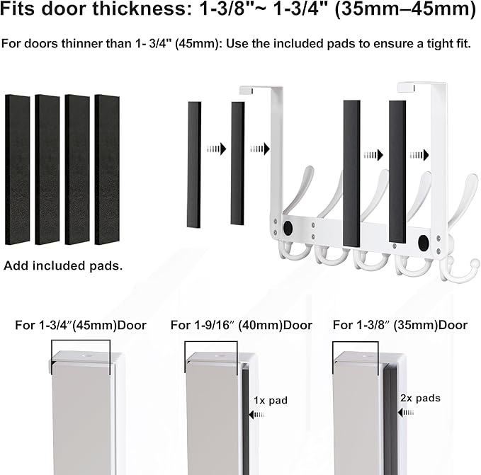 Dseap Over The Door Hook Hanger - Fits 1 3/8" to 1 3/4" Standard Doors | 5 Tri Hooks Heavy Duty Towel/Coat Rack | Door Organizer for Clothes, Jackets, Hats, Towels, Chromed, Pack of 2