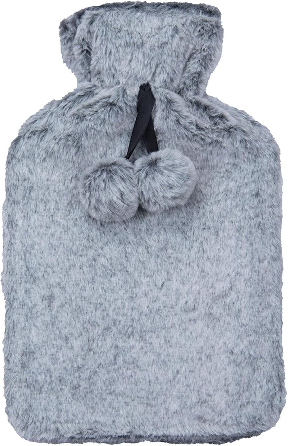 A2Z Hot Water Bottles Soft Plush Pom Pom Fleece Cover 2Liter - Hot Bottle HB1152 Black