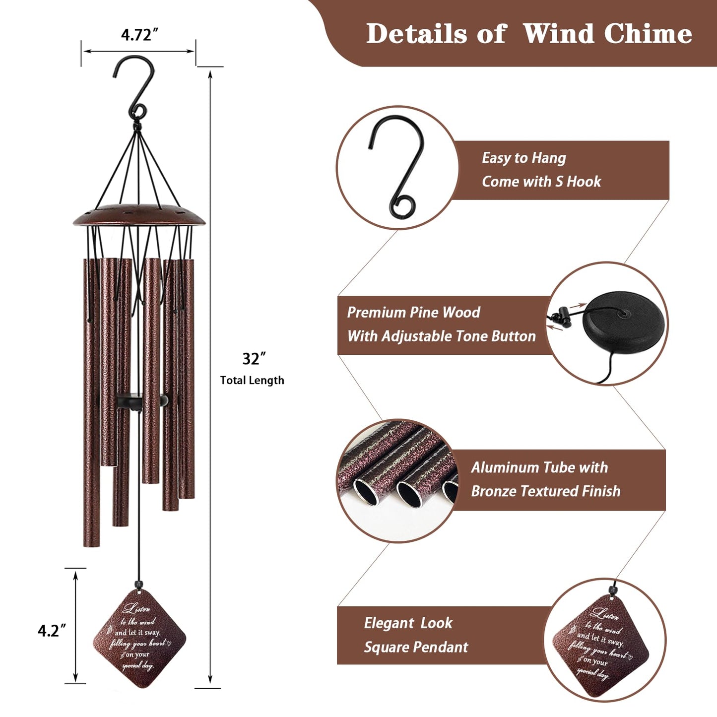 Doopeer Birthday Gifts for Women Mom Sister Grandma, 32” Wind Chimes Happy Birthday Gifts Ideas for Her Bestie Coworker Friend