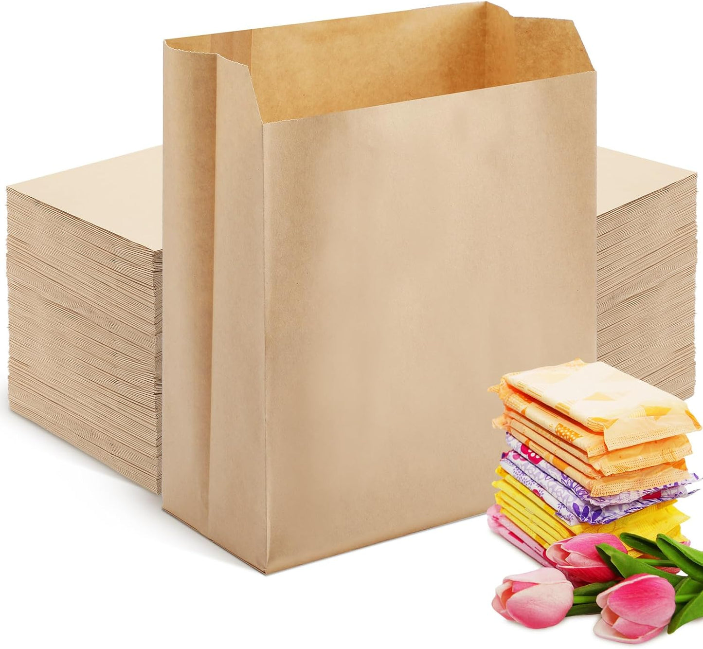 Tenceur 500 Pcs Waxed Sanitary Napkin Disposal Bags 7.5'' x 10'' x 3.5'' Kraft Feminine Hygiene Liner Bag Paper Bags for Commercial Business Personal Restroom Bathroom Janitorial Dispenser