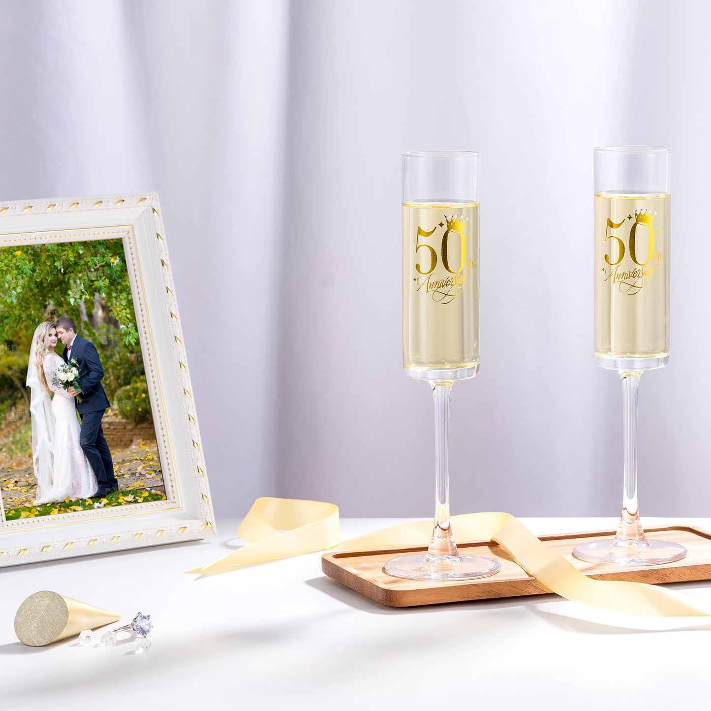 iooiluxry 50th Wedding Anniversary Champagne Flutes Gifts for 50th Anniversary Decorations, 50th Anniversary Wedding Gifts for Parents
