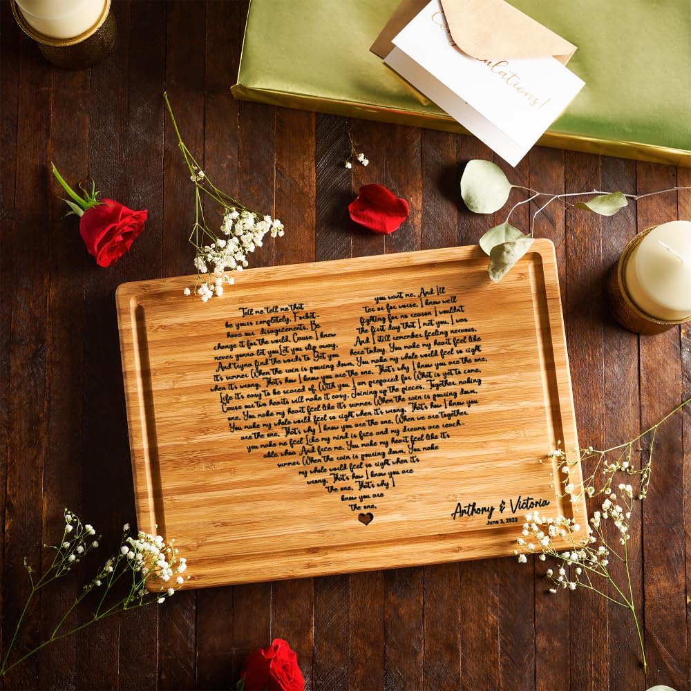 Personalized Cutting Board Wedding Heart Song Lyrics Couple Gifts - Anniversary Customized Romantic Gift for Her - For Him, For Husband, For Wife
