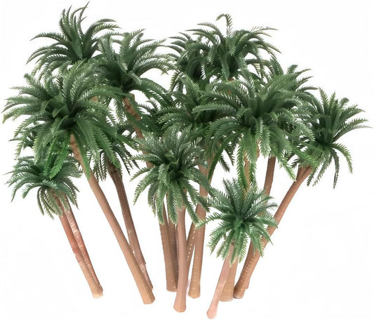 15-Pack Miniature Palm Trees | 4-6.3” Tropical Coconut Model Trees with Flexible Stems | Diorama Decor, Train Layout Scenery, Cake Toppers & Architectural Sandbox Supplies