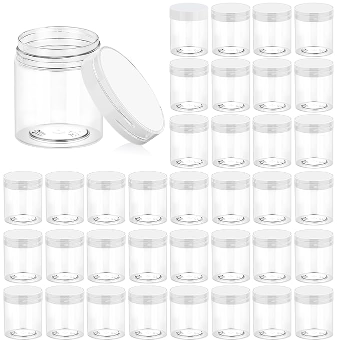 Eternal Moment 36 Pack 3 OZ Plastic Jars Round Clear Cosmetic Container Jars with Clear Lids, Perfect for Lotion, Slimeï¼Cream, Ointments, Makeup, Eye Shadow, Samples, Pot, Travel Storage