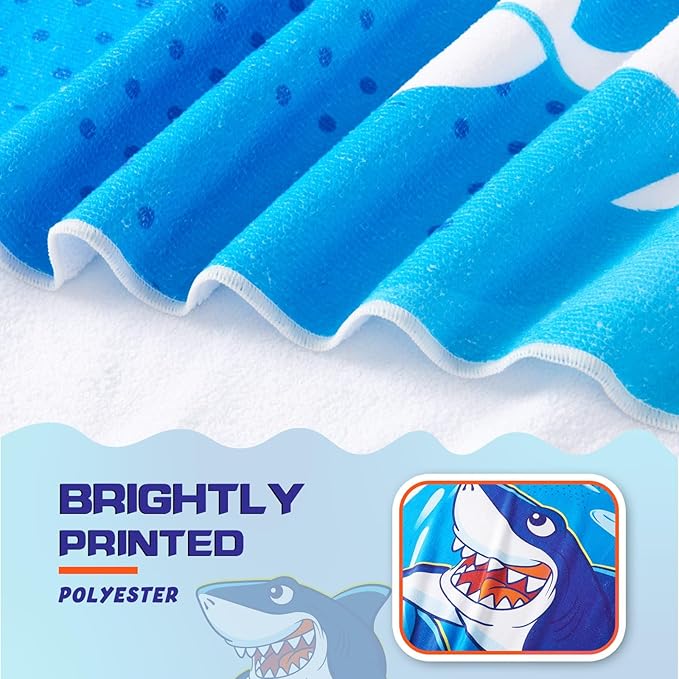 WERNNSAI Kids Beach Towel for Boys - 30” x 60” Shark Sand Free Swim Towels Pool Beach Towel for Boys Kids Quick Dry Absorbent Super Soft Beach Blanket Camping Travel Bath Shower Towel