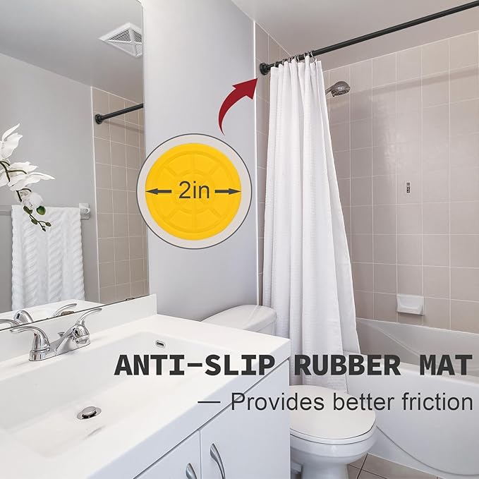 Thestoa Shower Curtain Rod Adjustable 43-66 inch, 1"Diameter Spring Tension Curtain Rod No Drill, Anti-Rust Non-Slip Shower Rod, Black Shower Curtain Rod for Bathroom Tension