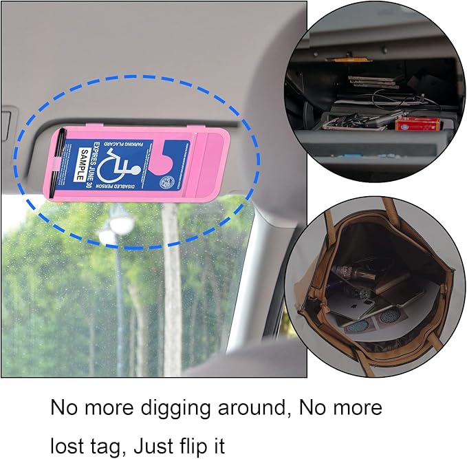 Handicap Placard Holder for Auto, Wisdompro Disabled Parking Permit Sign Protector for Car Sun Visor with Note Paper Slot, Pen Holder and Elastic Strap - Pink