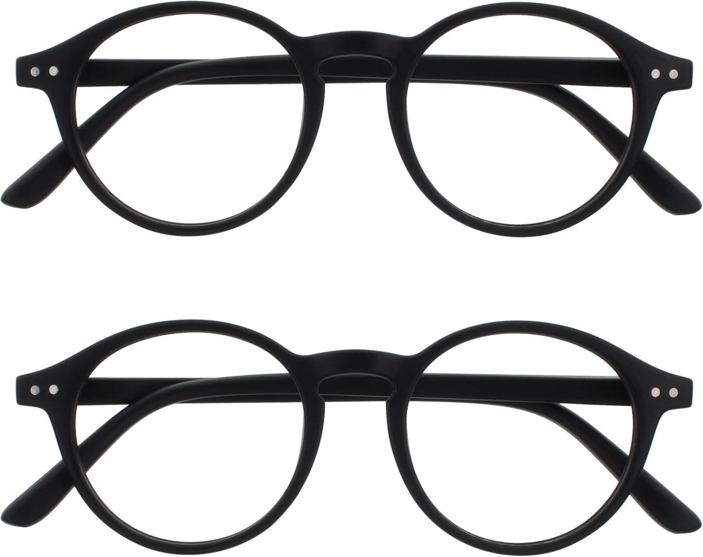 OPULIZE REY Reading Glasses for Women Men, Retro Round Frame with Spring Hinges, Matte Black +2.50 (Pack of 2)
