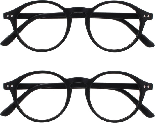 OPULIZE REY Reading Glasses for Women Men, Retro Round Frame with Spring Hinges, Matte Black +2.50 (Pack of 2)