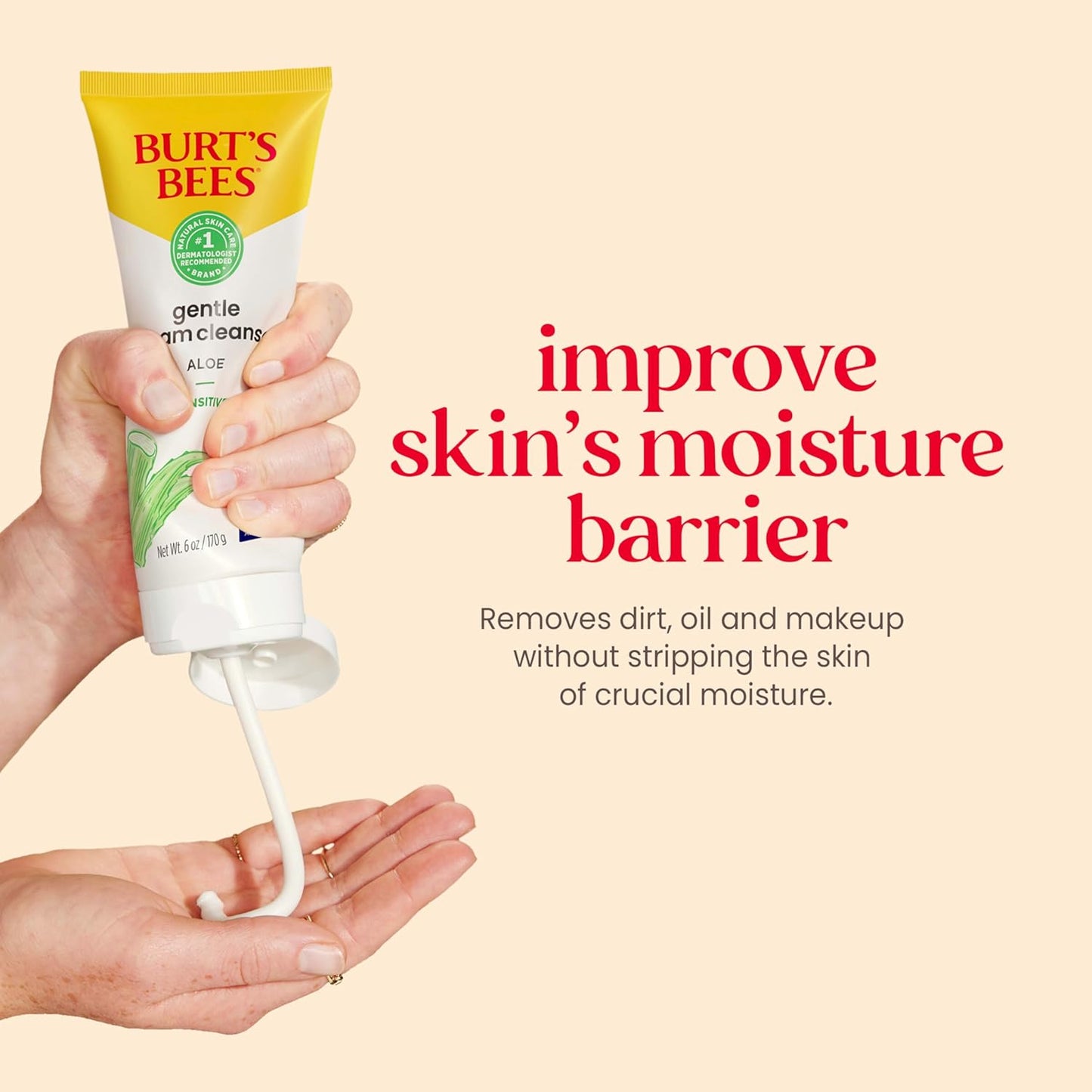 Burt's Bees Back To School Dorm Essentials, Gentle Cream Cleanser with Aloe for Sensitive Skin, 98.9% Natural Origin, 6 Ounces