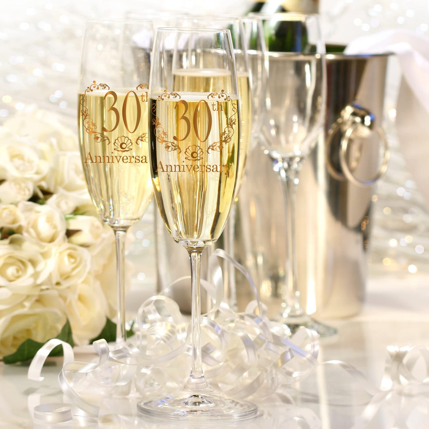 Tom Boy 30th Anniversary Champagne Flutes, 30th Wedding Anniversary Couple Gifts, Wedding Anniversary Champagne Flutes Glasses Set of 2, Couples gifts, Anniversary 30th Gifts for Parents