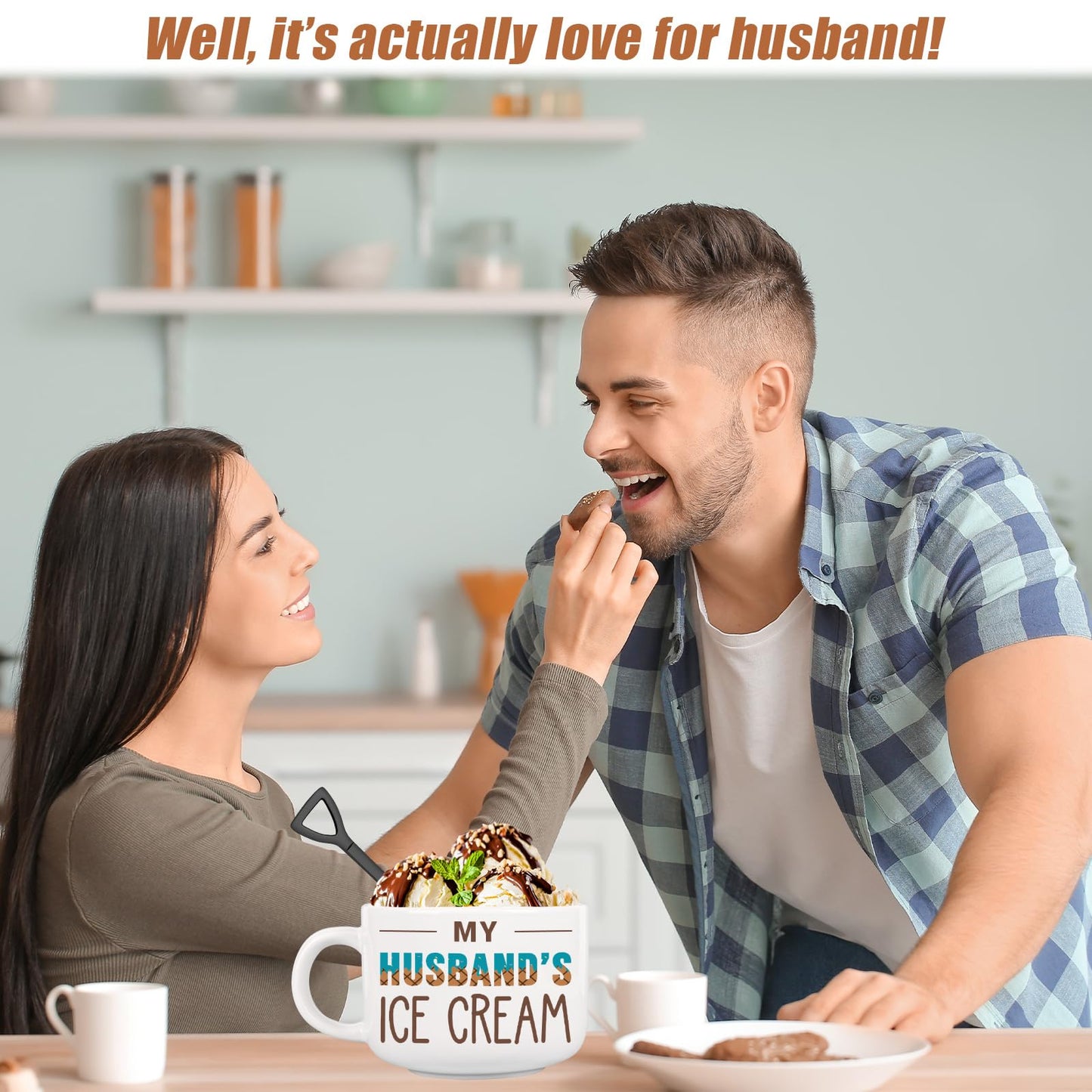 BackURyear Husband Birthday Gifts from Wife, Fathers Day Husband Gifts, Romantic Gift for Anniversary, Novelty Ice Cream Ceramic Bowl with Shovel Spoon Set