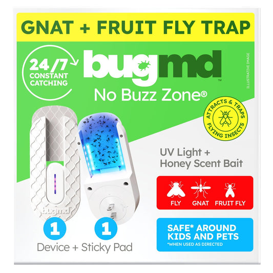 BugMD No Buzz Zone Fruit Fly Traps for Indoors with Honey Scent Bait & UV Light â Gnat Traps for House Indoor, Plug in Fly Trap Indoor, Bug Zapper Alternative, Mosquito Trap for Home