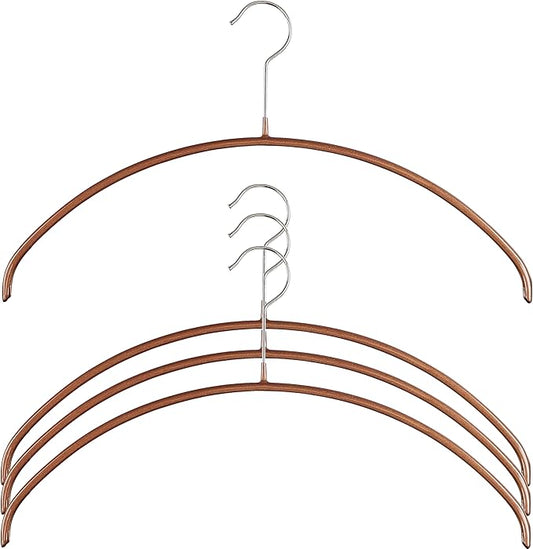 Mawa Narrow Petite Clothing Hangers, Steel Hanger with Non-Slip Coating, for Shirts, Blouses, Dresses, Light Jackets, 360-degree Rotatable Hook, Set of 4, Copper