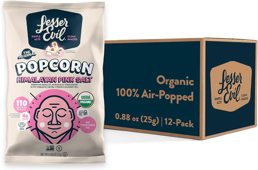 LesserEvil Himalayan Pink Salt Organic Popcorn, Premium Quality, Minimally Processed, No Vegetable Oil, 0.46 Oz, Pack of 24