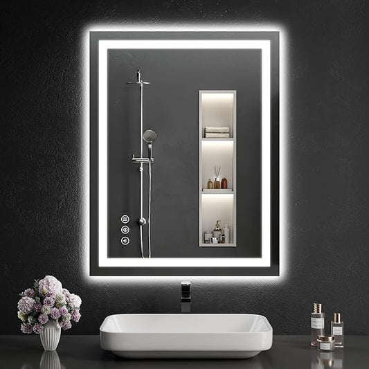 LED Bathroom Mirrors 28"x36" Bathroom Mirror with Lights for Wall, Backlit + Front Lit, 3 Colors, Anti-Fog, Dimmable Brightness for Vanity,Bathroom, Entryway, Living Room