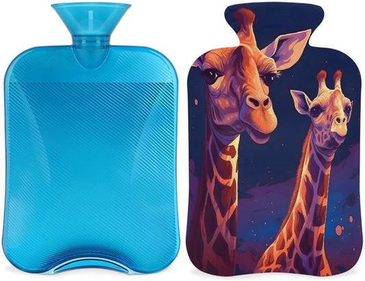 Giraffe Oil Painting Hot Water Bottle with Soft Cover, 2L Hot Water Bag for Pain Relief Menstrual Cramps Hand Feet Warmer Neck and Shoulder Hot and Cold Therapy