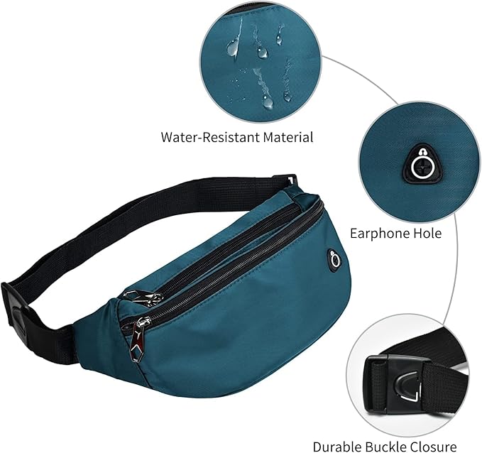 Fanny Packs for Men and Women, Waterproof Sports Waist Pack Bag for Travel Hiking Running Hands-free
