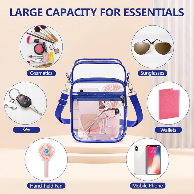 Blvornl Clear Crossbody Bag with Adjustable Shoulder Strap, Stadium Approved PVC Purse Bag, Messenger Bag