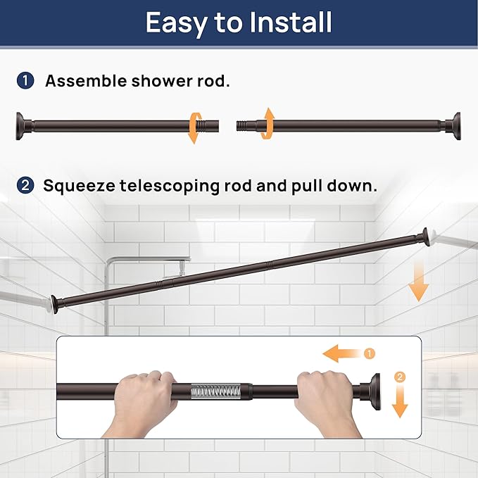 ENJOYBASICS Shower Curtain Rod 30 to 52 Inches, Stainless Steel Adjustable Spring Tension Rods No Drill for Bathroom, Closet, Window, Room Divider, Never Rust, Non Slip, Bronze