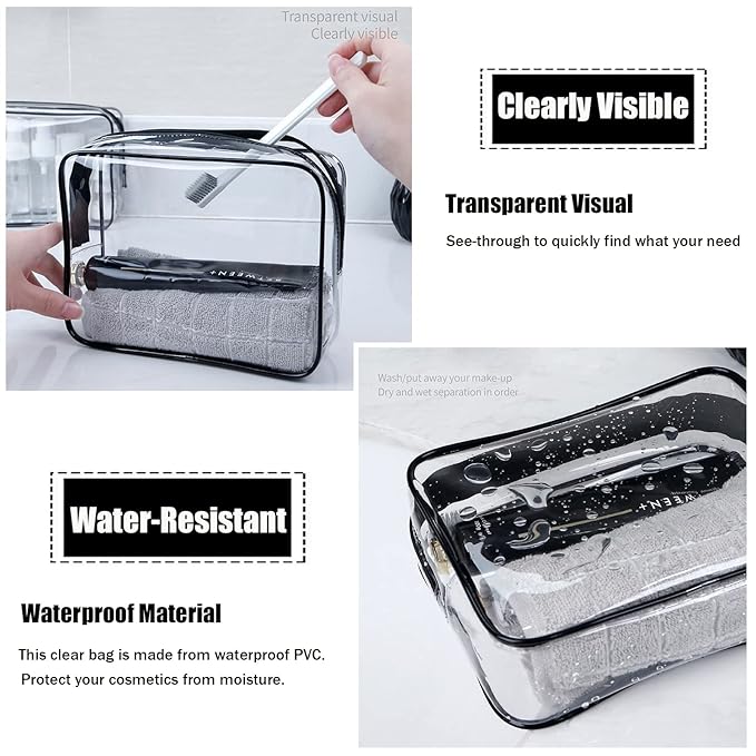 MODENGKONGJIAN TSA Approved Toiletry Bag, 3 Pcs Clear Toiletries Bags Quart Size Travel Makeup Cosmetic Bag for Women Men, Carry on Airport Airline Compliant Bag (Rose Gold)