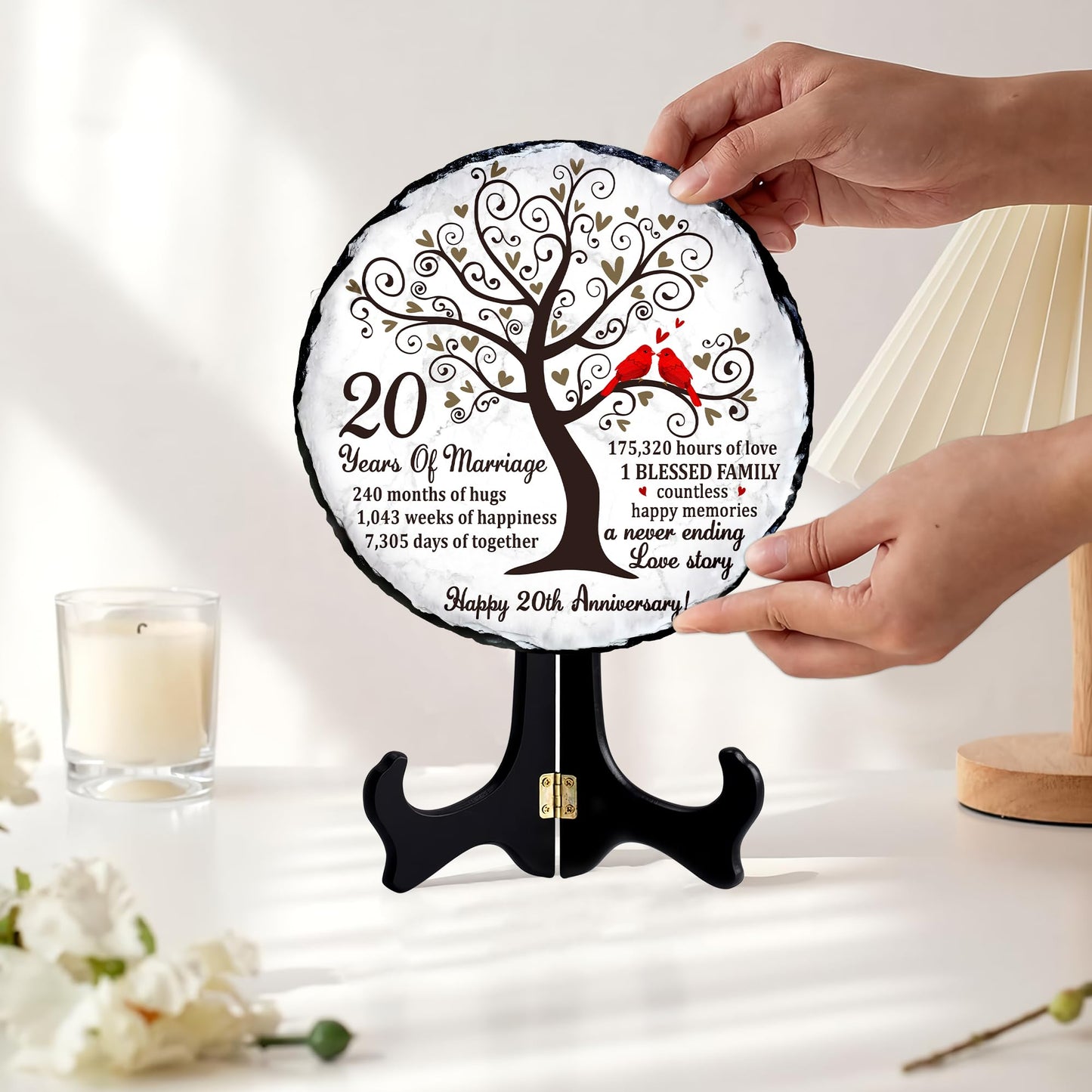 Bozspacer China Anniversary Slate Plate – 20th Anniversary Wedding Gifts for Couples, Husband, Wife or Parents – Elegant Slate Keepsake to Celebrate 20 Years of Marriage