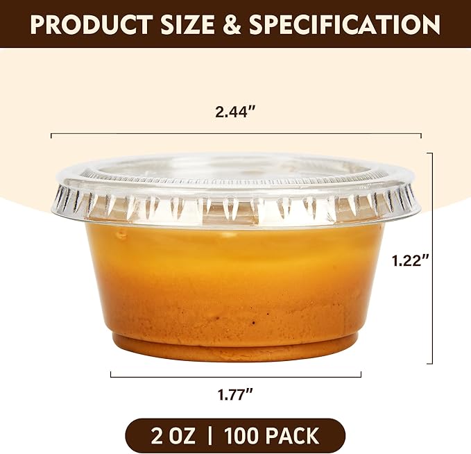 2 oz 500 pack Jello Cups with Lids, Disposable Souffle Cups with Lids, Clear Portion Cups for Dipping Sauce, Salad Dressing, Samples, Meal Prep, and Condiment, Ideal for Lunch, Party to Go, Trips
