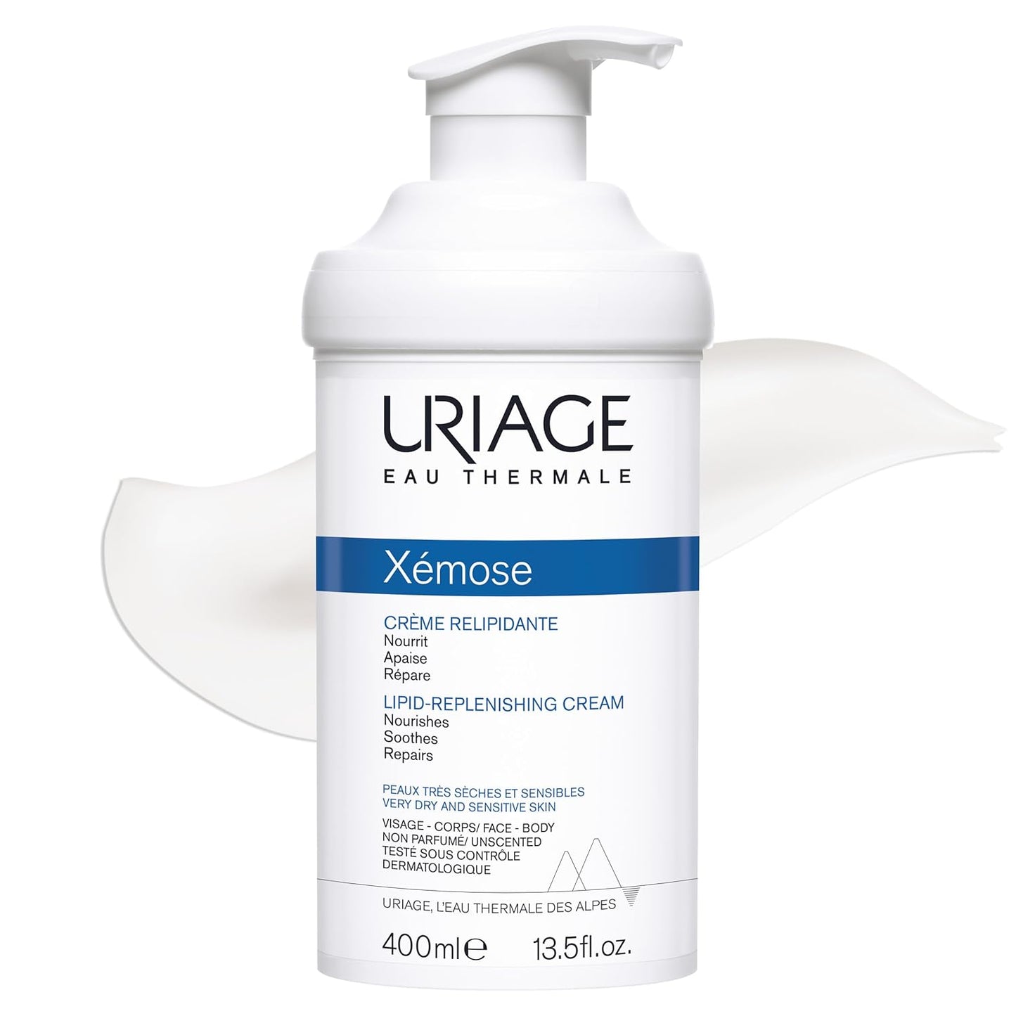 URIAGE XÃ©mose Lipid-Replenishing Body Cream | For Dry & Very Dry Skin, with Shea Butter, Soothes Discomfort, Long-lasting Hydration, Face & Body, Paraben & Fragrance-Free, 400 mL / 13.53 Fl oz