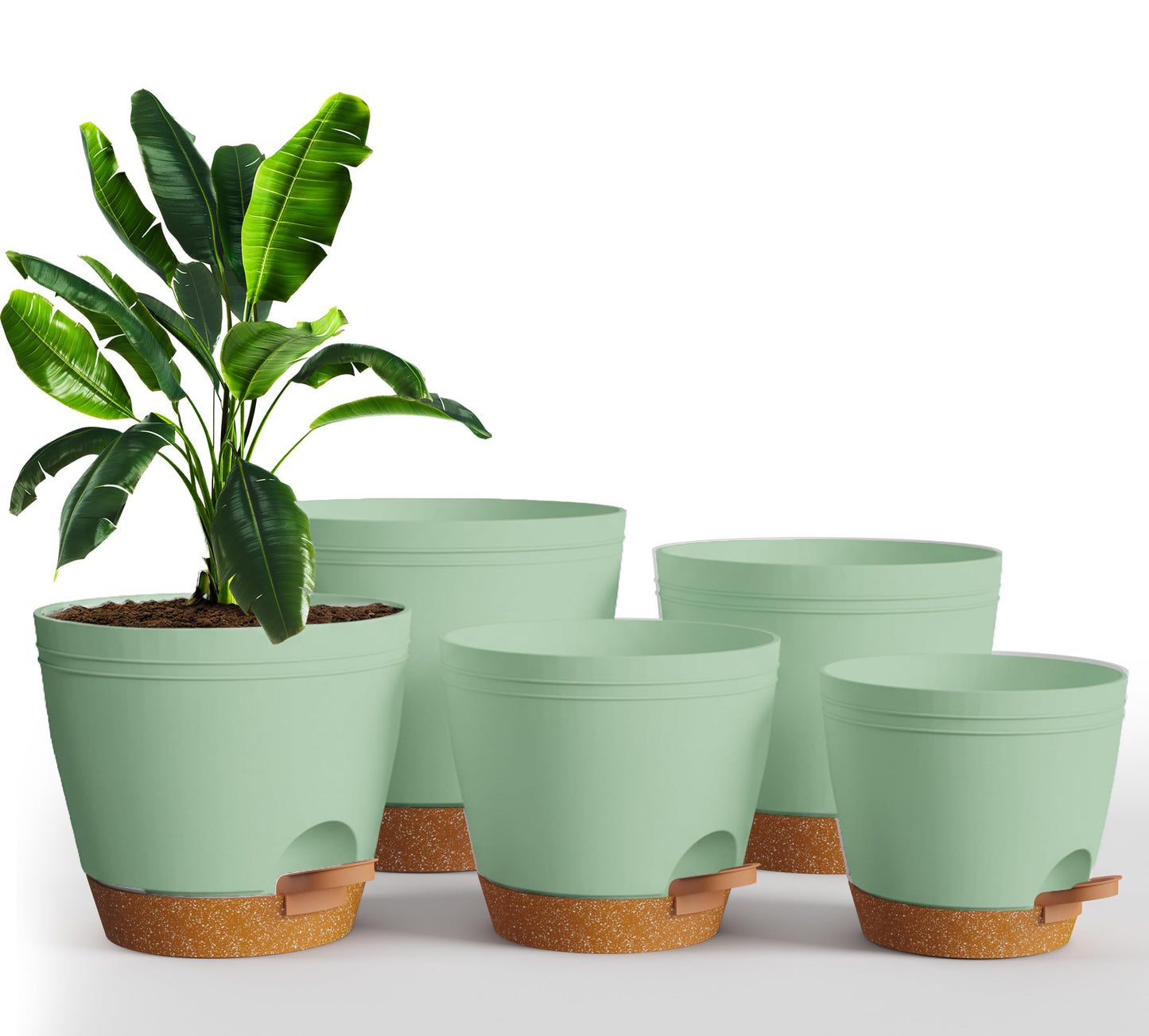 Utopia Home Self Watering Pots for Indoor Plants, Planters for Indoor Plants, Multi-Size Flowerpot, Set of 5 Plant Pots with Drainage & Reservoir, 6.8"/6.4""/5.9""/5.5""/4.9"" (Olive Green)"