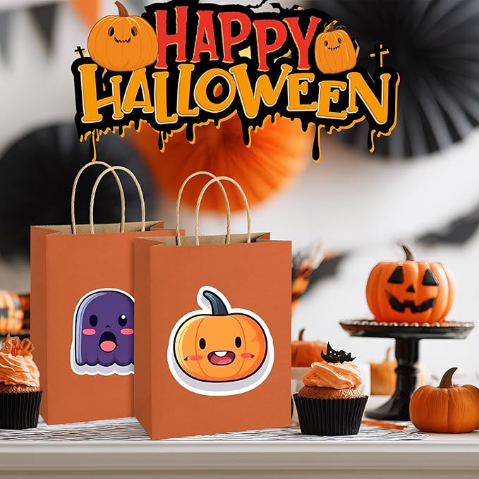 BagDream Gift Bags 8x4.25x10.5 IN 100Ct Kraft Paper Gift Bags with Handles Bulk, Halloween Party Favor Retail Shopping Craft Bags (Orange)