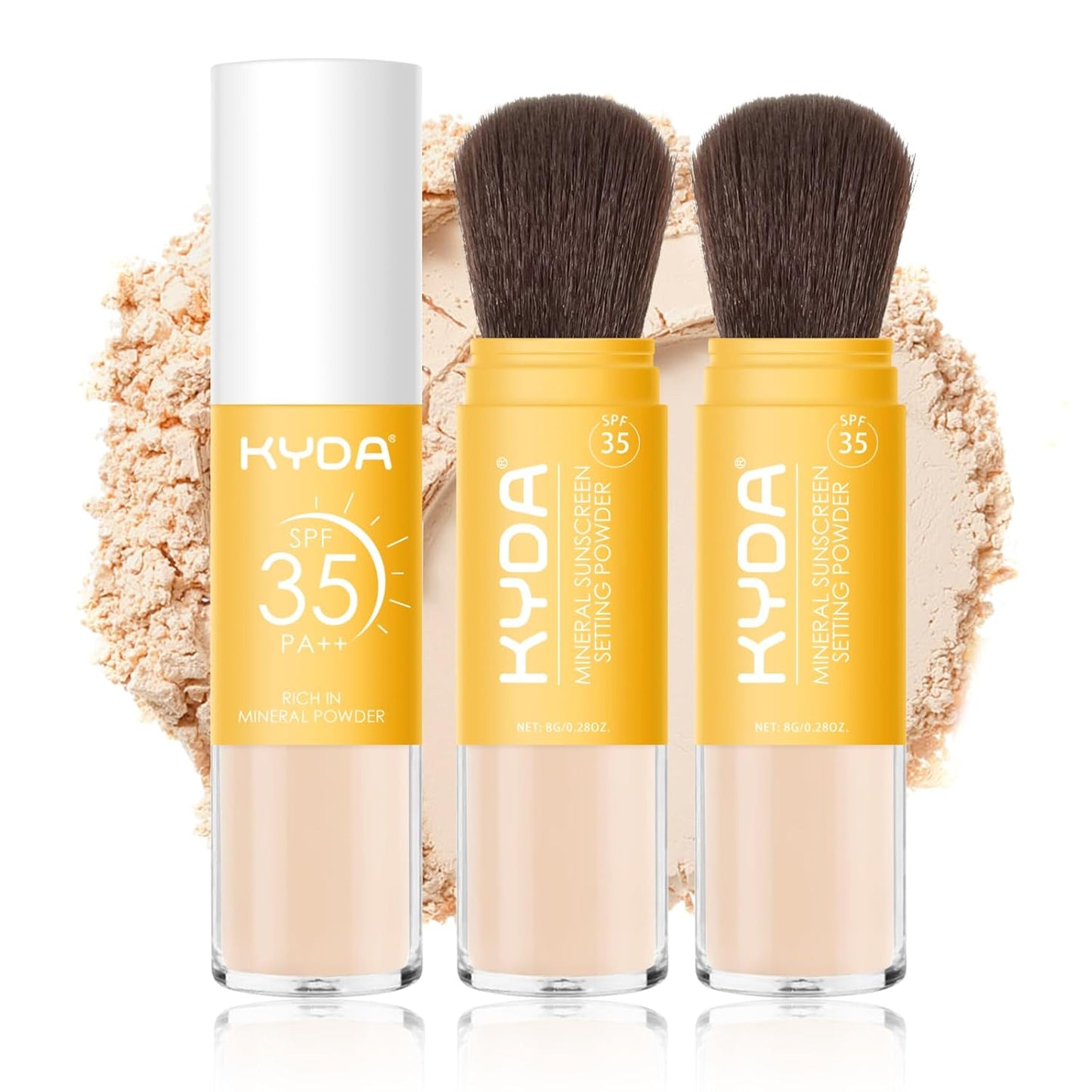 KYDA 2 Pcs Mineral Sunscreen Setting Powder, SPF 35, Medium, Mineral Brush Powder, Oil Control Natural Matte Finish, Lasting Lightweight Breathable, All Skin, by Ownest Beauty