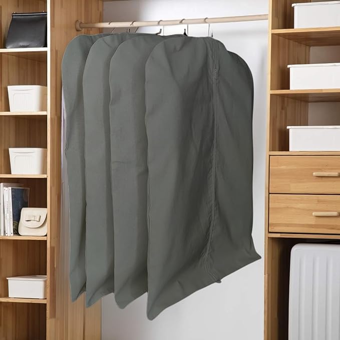Garment Bag for Hanging Clothes – Organic Cotton Suit & Coat Cover with Zipper | Breathable Closet Organizer for Travel & Storage (X-Large (24"x60"), Gray)