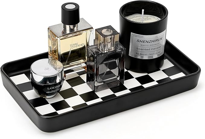 10"Ã6"Ã1" Texture Checkered Surface Bathroom Vanity Tray for Countertop- Ceramic Decorative Organizer Tray for Dresser Top, Toilet, Perfume, Sponge Holder Soap Dish Dispenser for Kitchen Counter