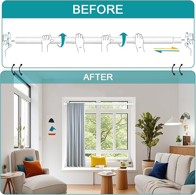 YNL Tension Shower Curtain Rod 34-66 Inch, Adjustable Spring Tension Curtain Rod No Drilling, Non-Slip, Never Rust, Stainless Steel, for Small Window Laundry Door Entryway,White