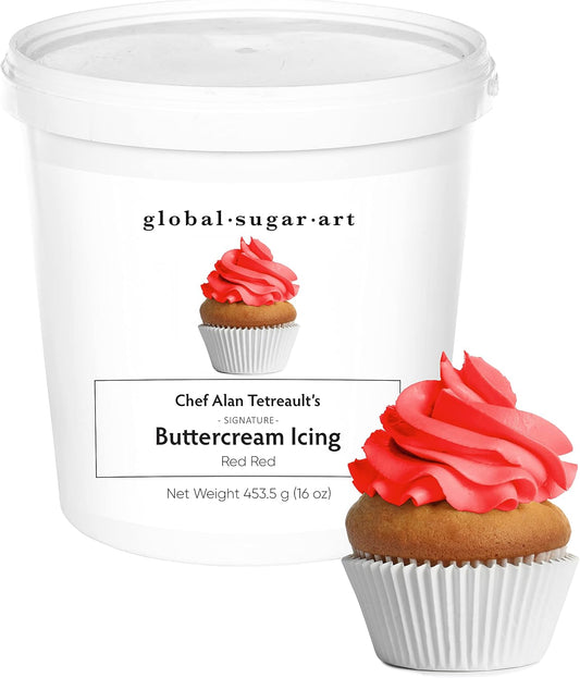Red Buttercream Frosting for Cake Decorating – Firm Icing for Cakes & Cupcakes, 16 Ounce Tub by Global Sugar Art/Chef Alan Tetreault (Red, 16 Ounce)