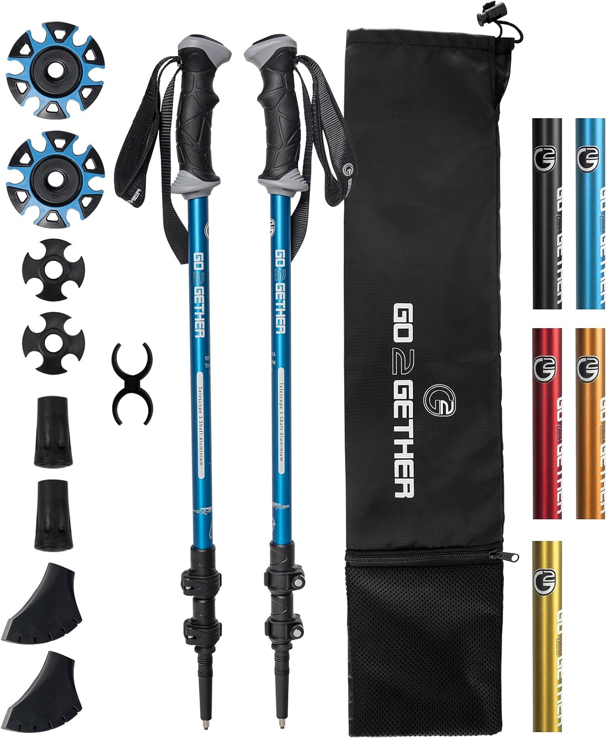 G2 GO2GETHER Aluminum Trekking Poles - Quick Adjustable Locks, Comfort Handle, Padded Strap, Snow Baskets - Walking Sticks Suitable for Hiking, Walking