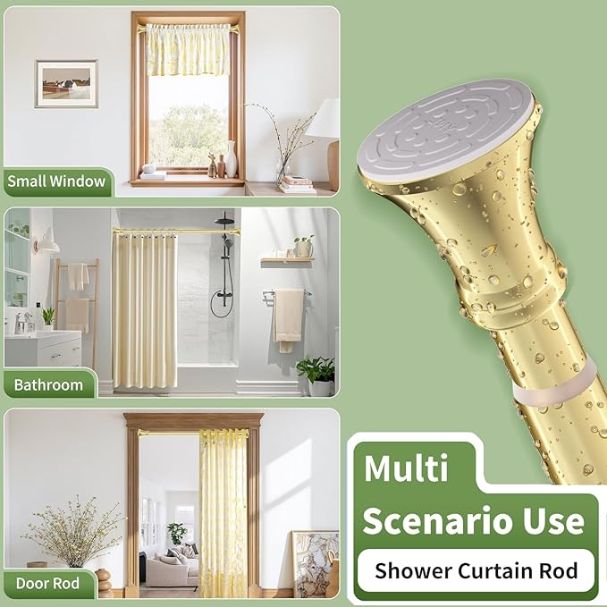 YNL Gold Shower Curtain Rod 36-68 Inch(3-5.67ft), No Slip No Drill Stainless Steel Spring Tension Curtain Rod, No Rust Shower Rod Adjustable For Bathroom closet