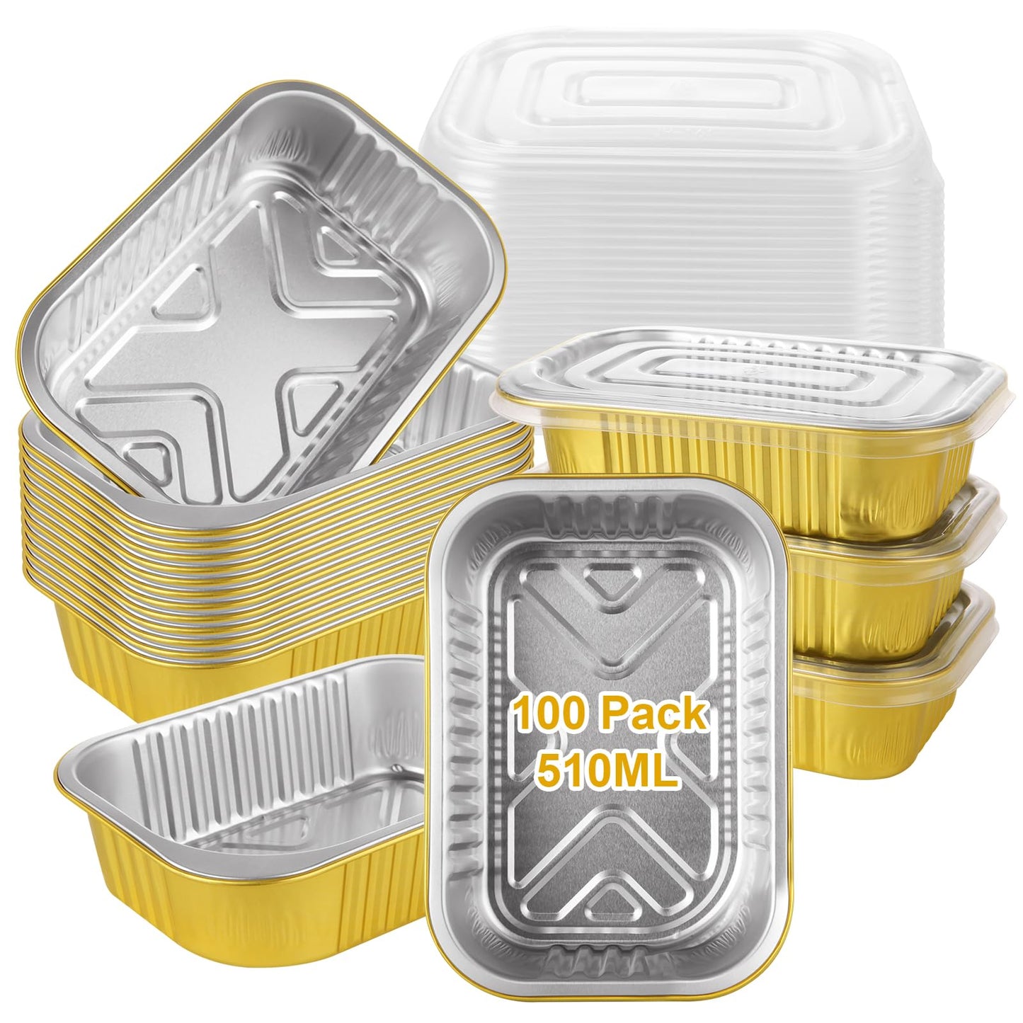 MIVIDE 100 Pack 1LB Small Aluminum Pans With Lids, 6.3"Ã4.4" Heavy Duty Aluminum foil Pans, 16oz Foil Food Containers with Lids, Disposable Foil Loaf Cake Pans for Baking, Meal Prep and Takeout