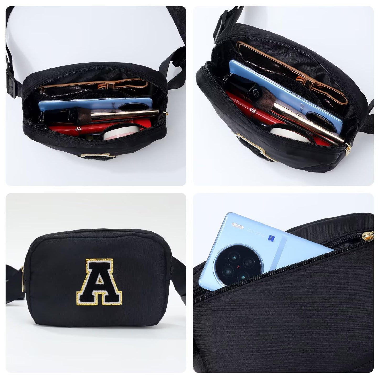 YOOLIFE Gifts for Men Birthday Gifts - Personalized Gifts for Men, Gifts for Son Boyfriend Him Husband Dad, Black Initial Crossbody Bag Belt Bag A