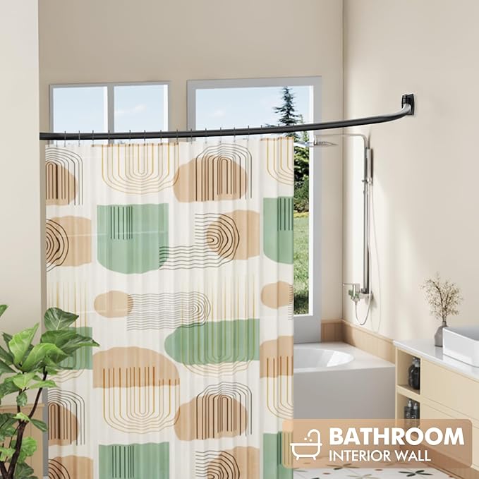 Bonpally Curved Shower Curtain Rod for Bathroom, 40-72 Inches Adjustable Curved Shower Rod, 0.9MM Aluminum Shower Curtain Rod with Rotating Brackets for Extra Shower Space, Need to Drill, Black