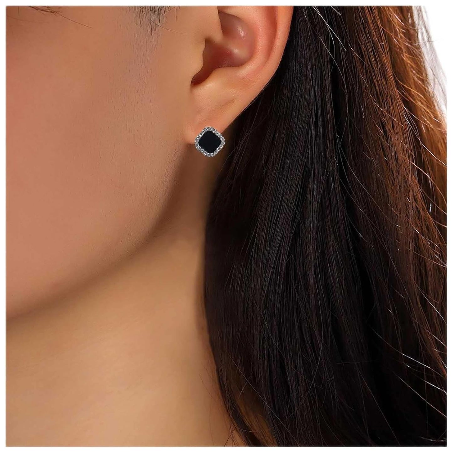 Vintage Black Square Crystal Earrings Black Cz Stud Earrings Rhinestone Diamond Earrings Geometric Onyx Earrings Jewelry for Women and Girls