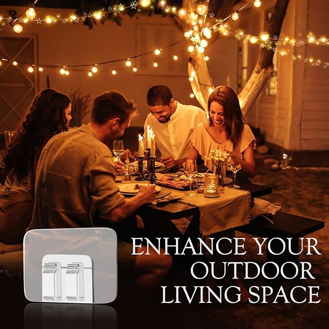 80Pcs Hooks for Outdoor String Lights Clips: Heavy Duty Cable Clips with Waterproof Adhesive Strips for Hanging Christmas Light - Outside UV-Resistant Clear Sticky Cord Holders Rope Organizer