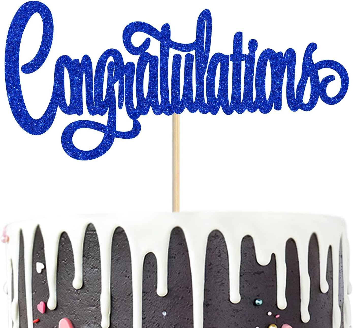 Congratulations Cake Topper, Congrats Grad/You Did It, 2026 Graduation/Wedding/Birthday/Anniversary/Retirement Celebration Party Decorations Supplies for Boy Girl, Blue Glitter