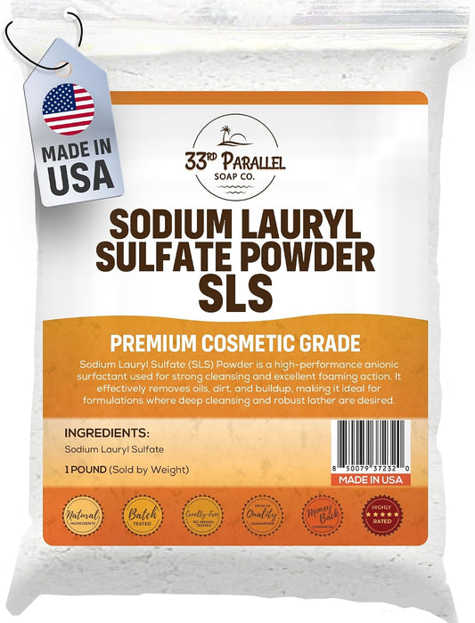 1 Pound Sodium Lauryl Sulfate (SLS) Powder | High Foaming Surfactant for Soap Making, Shampoo & Cleansers – Powerful Lathering Agent for Personal Care Formulations | 1 Pound / 16oz