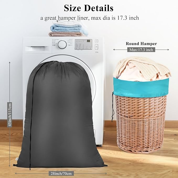 OTraki 28x45 inch Large Laundry Bags 2 Pack Heavy Duty Drawstring Laundry Wash Bags Big Hamper Replacement Liner Bag Dirty Clothes Washable for Camp Don't Drying, Melting 140-176℉