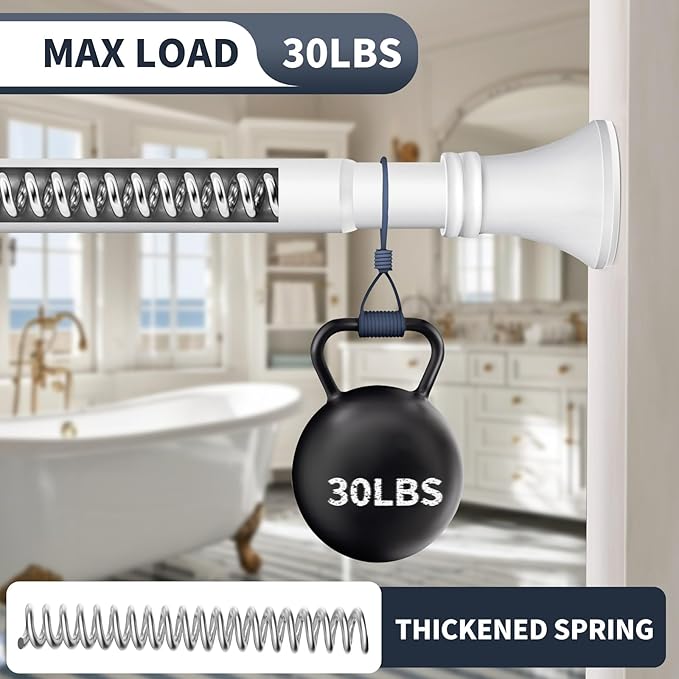 YNL White Shower Curtain Rod 36-84 Inch(3-7ft), No Slip No Drill Stainless Steel Spring Tension Curtain Rod, No Rust Shower Rod Adjustable For Bathroom Window Bedroom